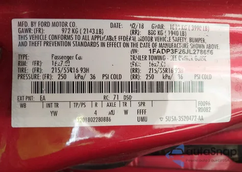 2018 Ford Focus Se из США, поврежденный, VIN 1FADP3F26JL278656